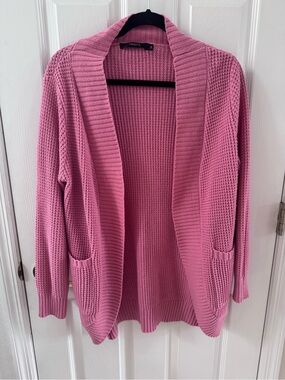 Jessica Open-Front Waffle Knit Cardigan in Dusty Pink